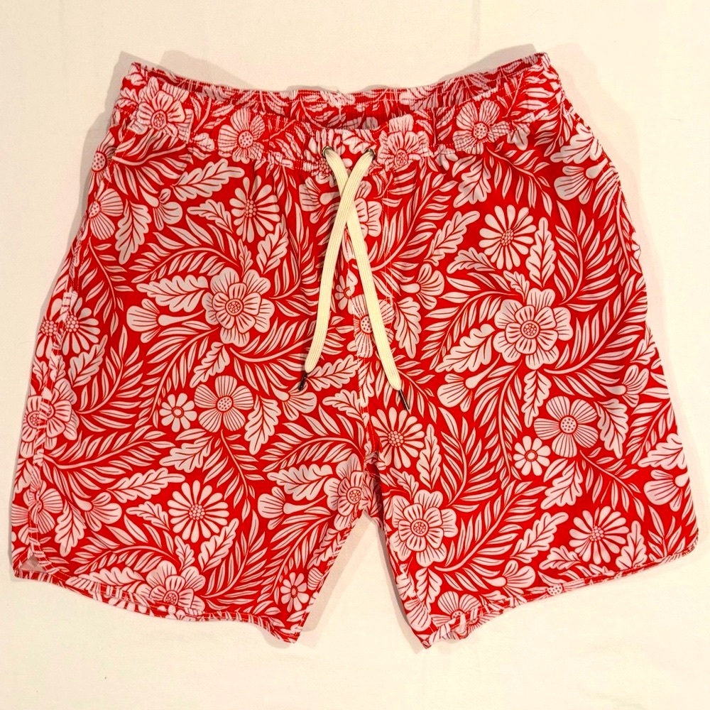 Fair Harbor The Anchor Swim Shorts Mens XL Liner Red Hawaiian Floral Trunks
